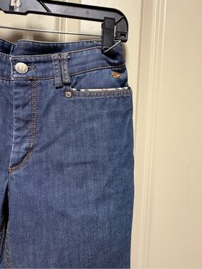 Burberry Blue Denim Jeans with Nova Check Trim. Iconic Burberry Logo on front